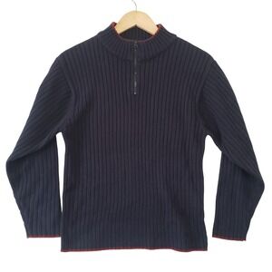 Vintage 90s Gnarly Kids Navy Ribbed Mock Neck Zip Up Sweater Size L Grunge Skate